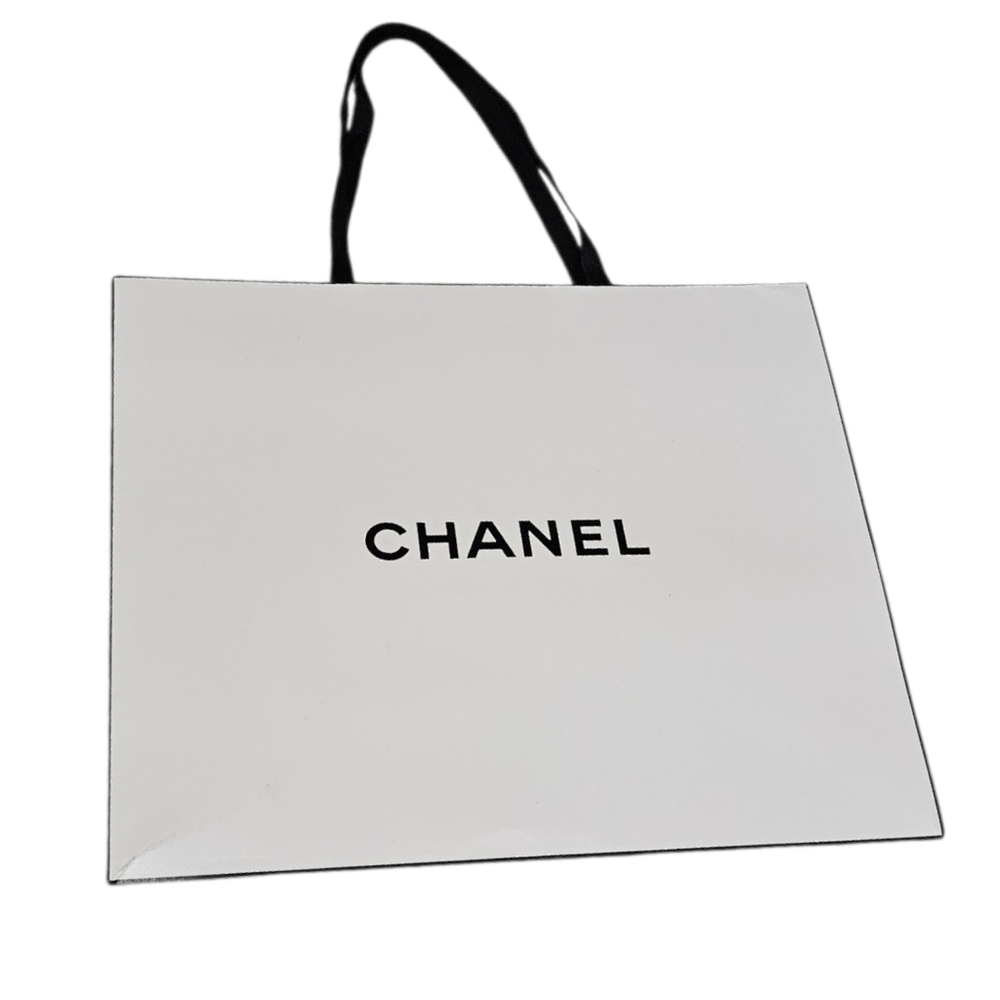 CHANEL Classic White and Black Shopping Gift Bag w/ Embossed Logo (Like New)